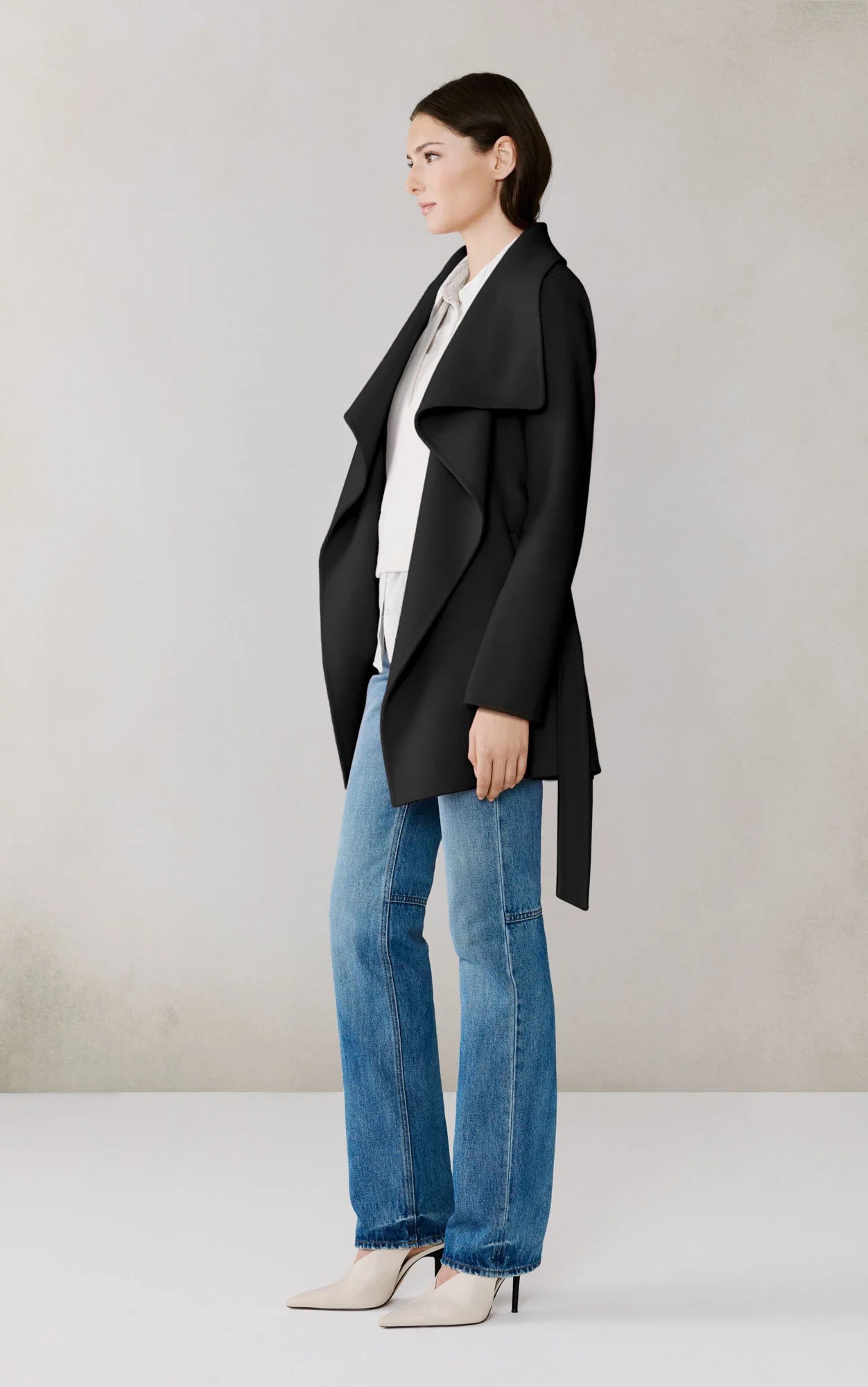 Britta Double Face Wool Wrap Coat in Black