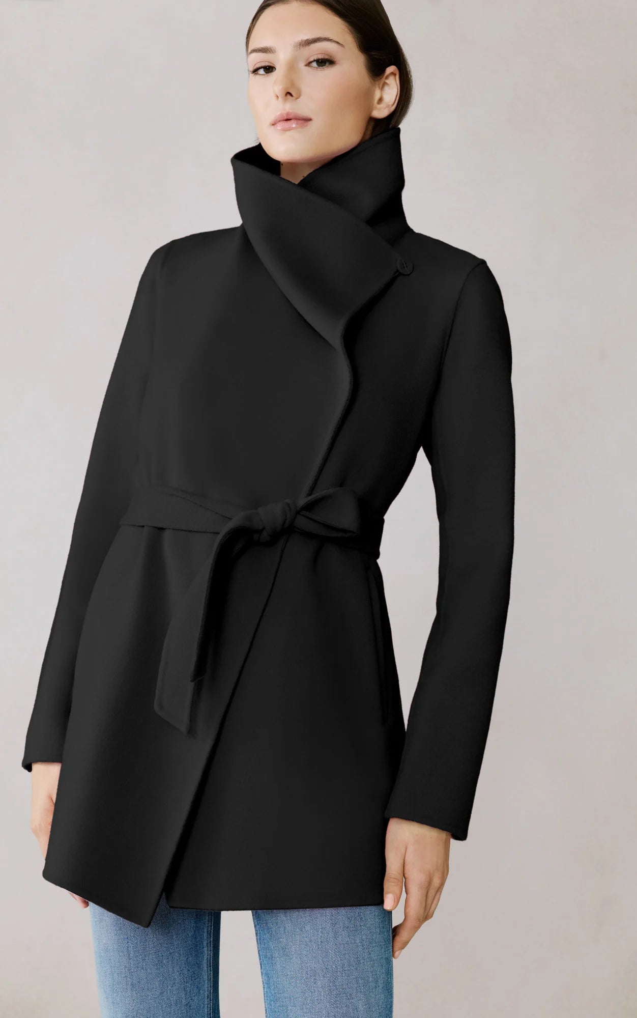 Britta Double Face Wool Wrap Coat in Black