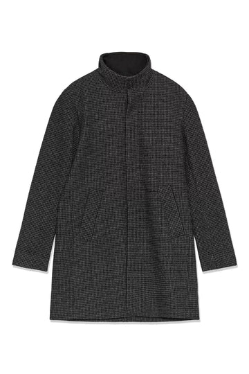 Harvey Wool Coat in Houndstooth Dark Grey Melange