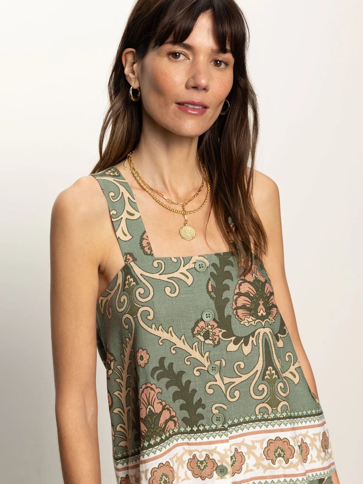 Button Back Cami in Messo Sage