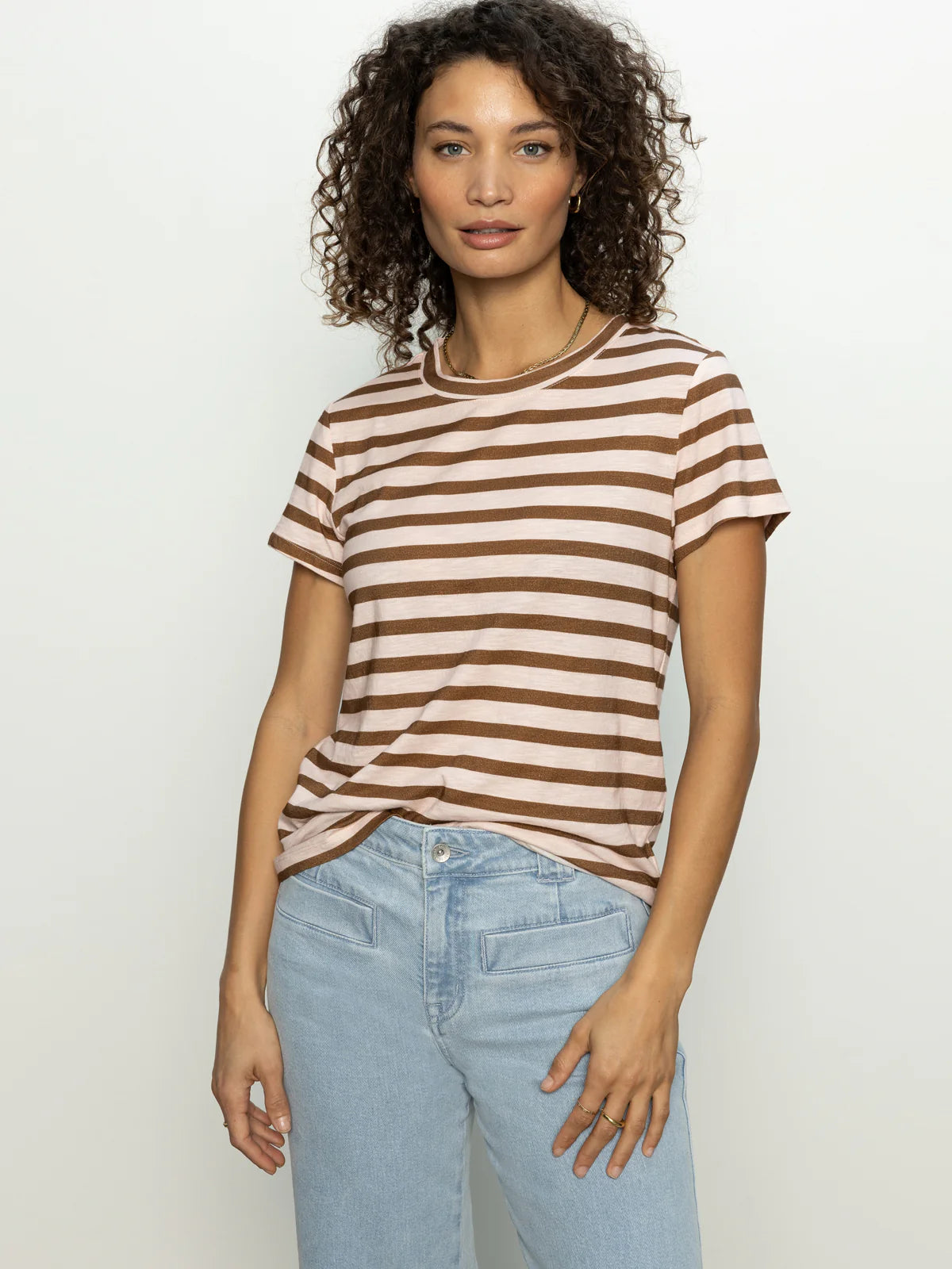 The Perfect Tee in Earth Pink/Sepia Stripe