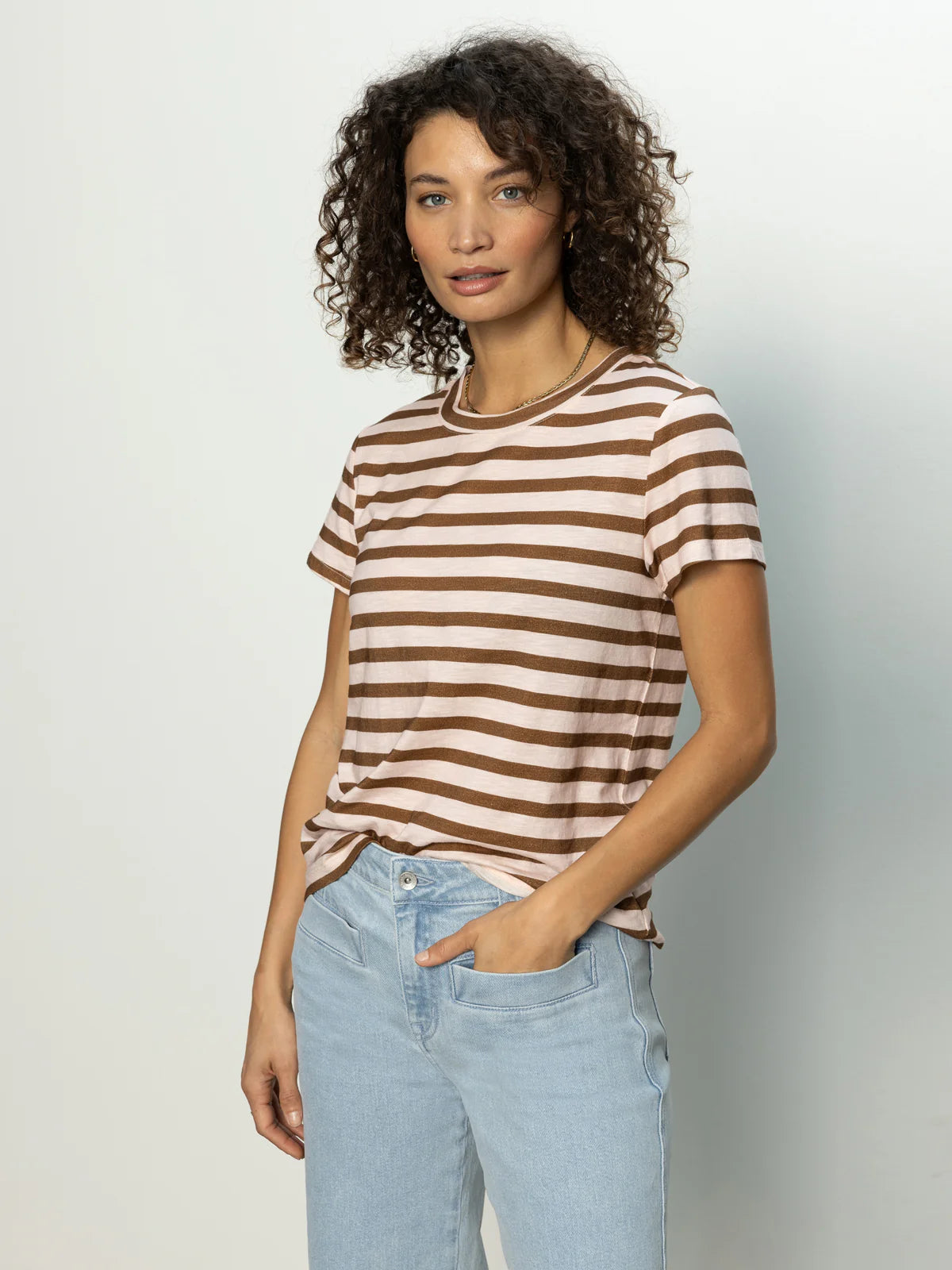 The Perfect Tee in Earth Pink/Sepia Stripe