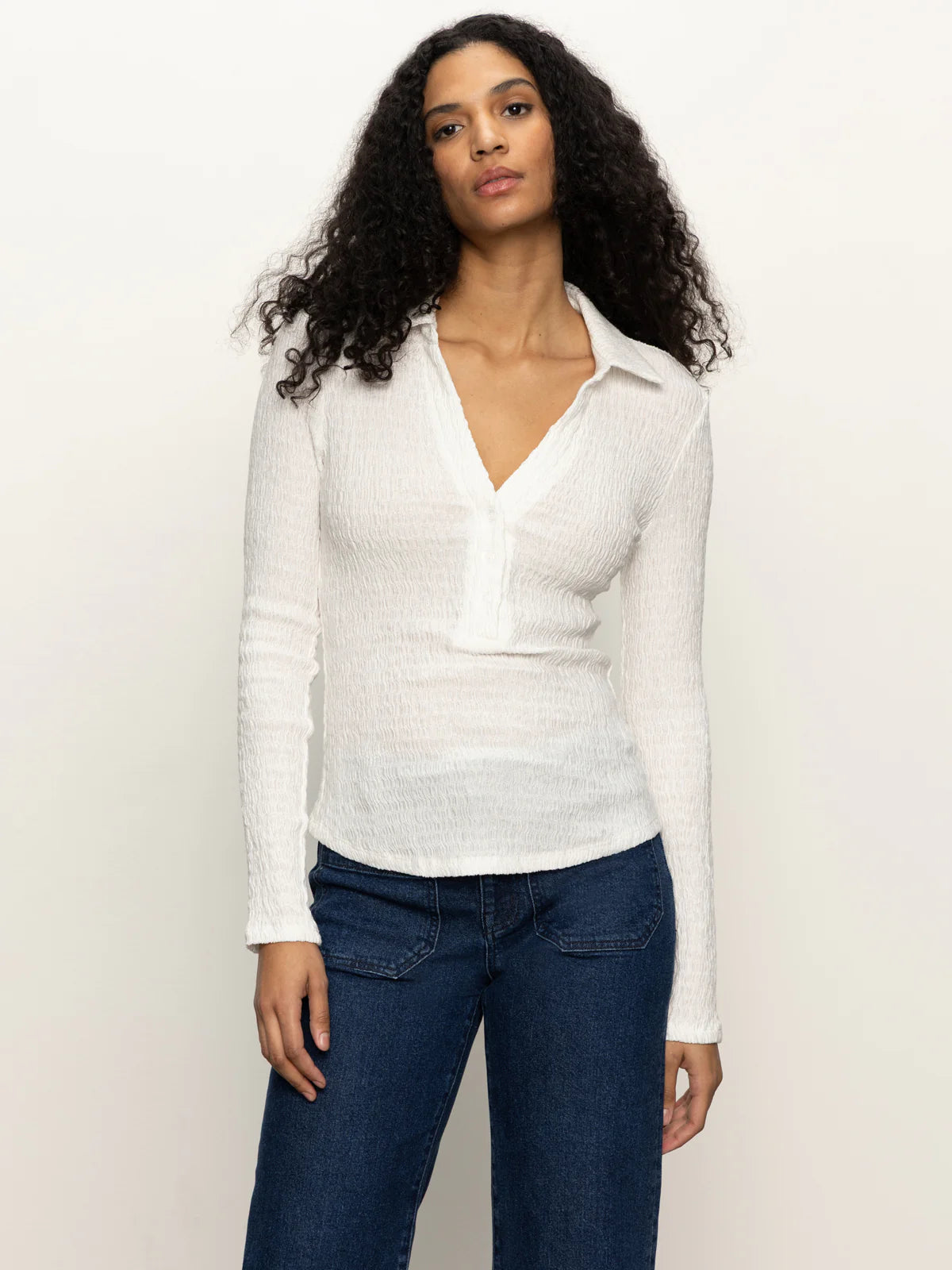 Long Sleeve Textured Top in Chalk