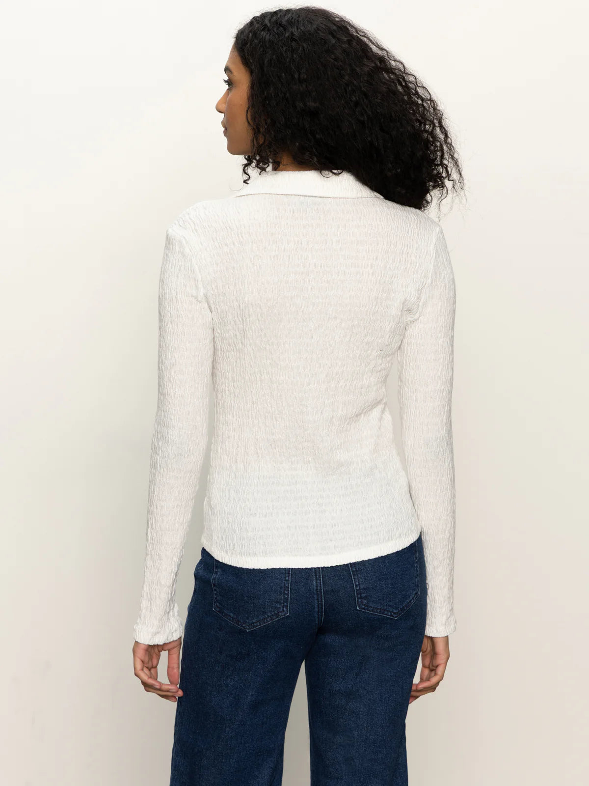 Long Sleeve Textured Top in Chalk