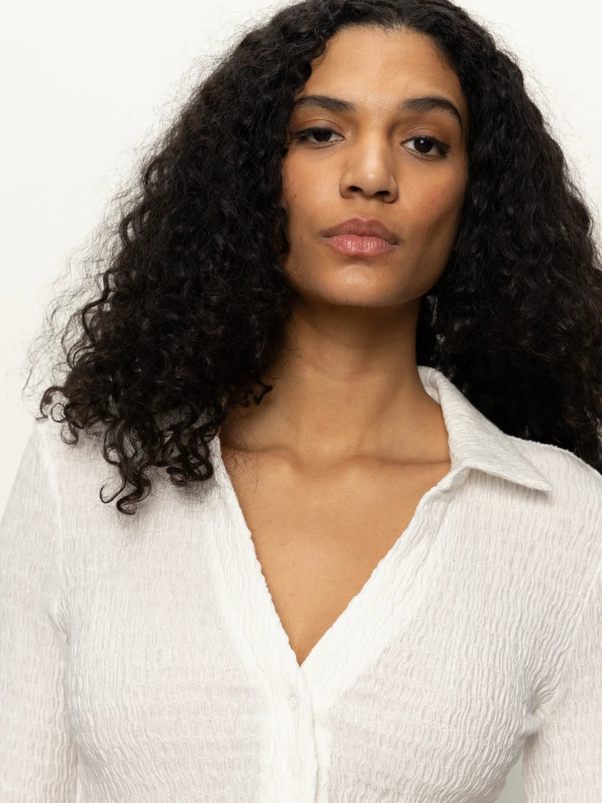 Long Sleeve Textured Top in Chalk