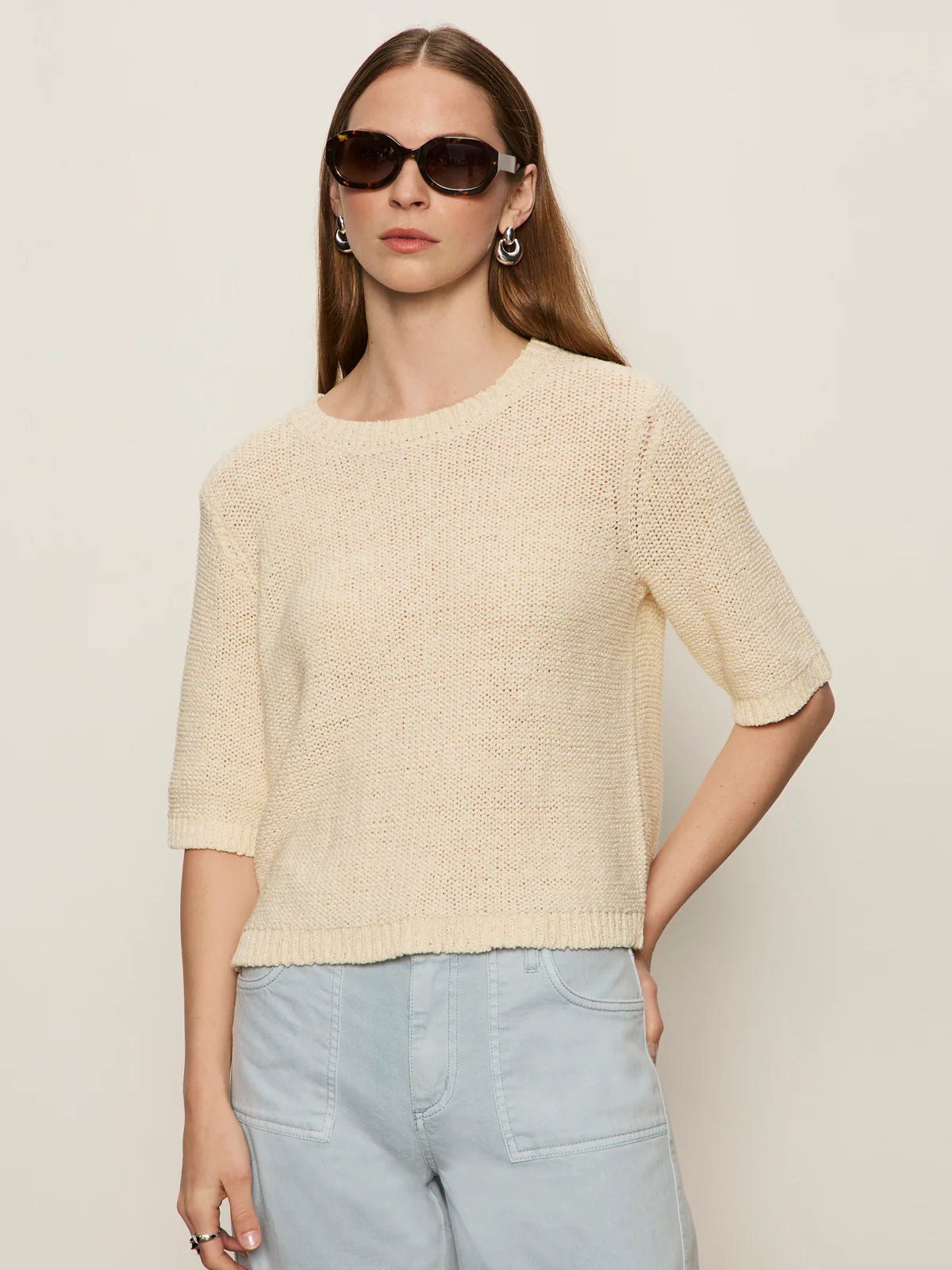 Tape Yarn Tee Macrame in Cream