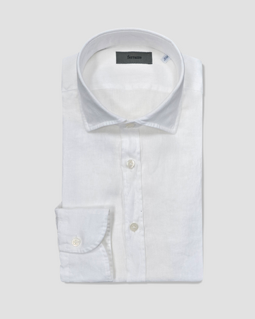 Garment Dyed Long Sleeve Linen Shirt in White