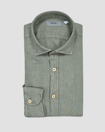 Garment Dyed Long Sleeve Linen Shirt in Forest