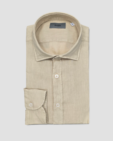 Garment Dyed Long Sleeve Linen Shirt in Sand