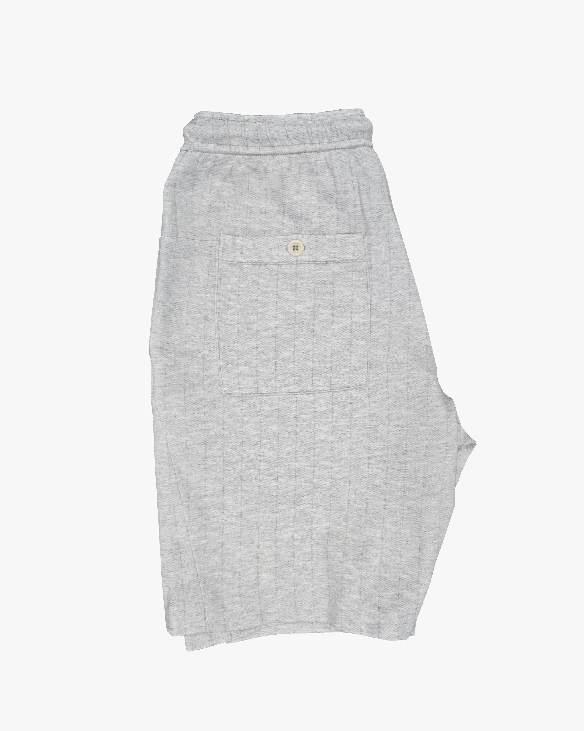 Premium Drawstring Short in Silver Pinstripe Luxe Jersey