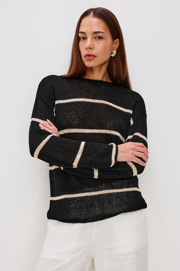 Evangeline Sweater in Black Linen Stripe
