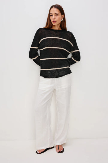 Evangeline Sweater in Black Linen Stripe