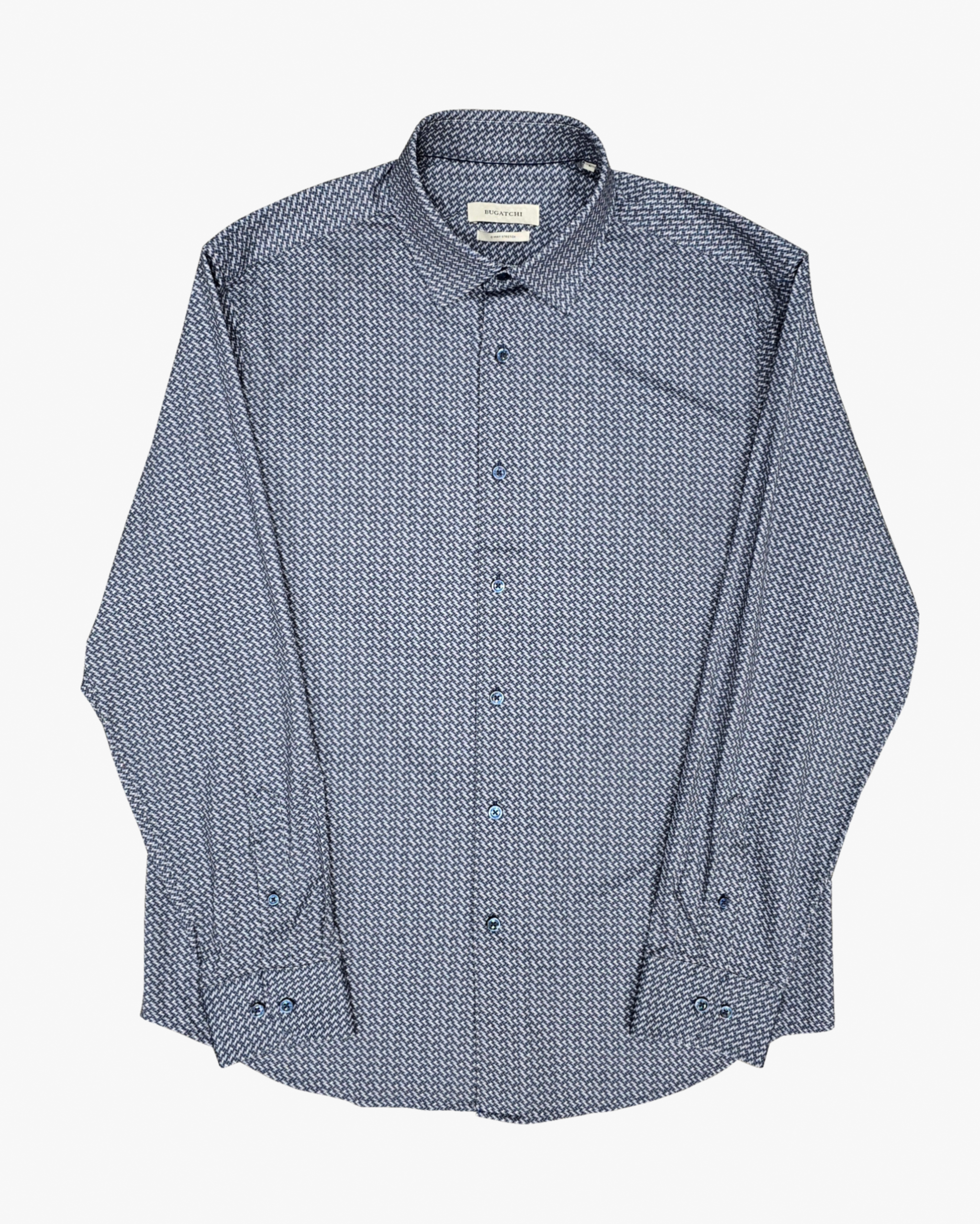 OoohCotton Sport Shirt in Navy White Diagonal Print