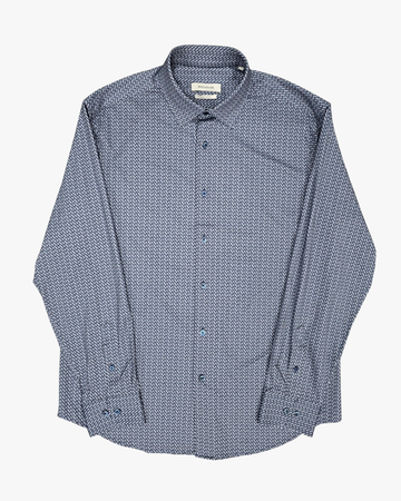 OoohCotton Sport Shirt in Navy White Diagonal Print