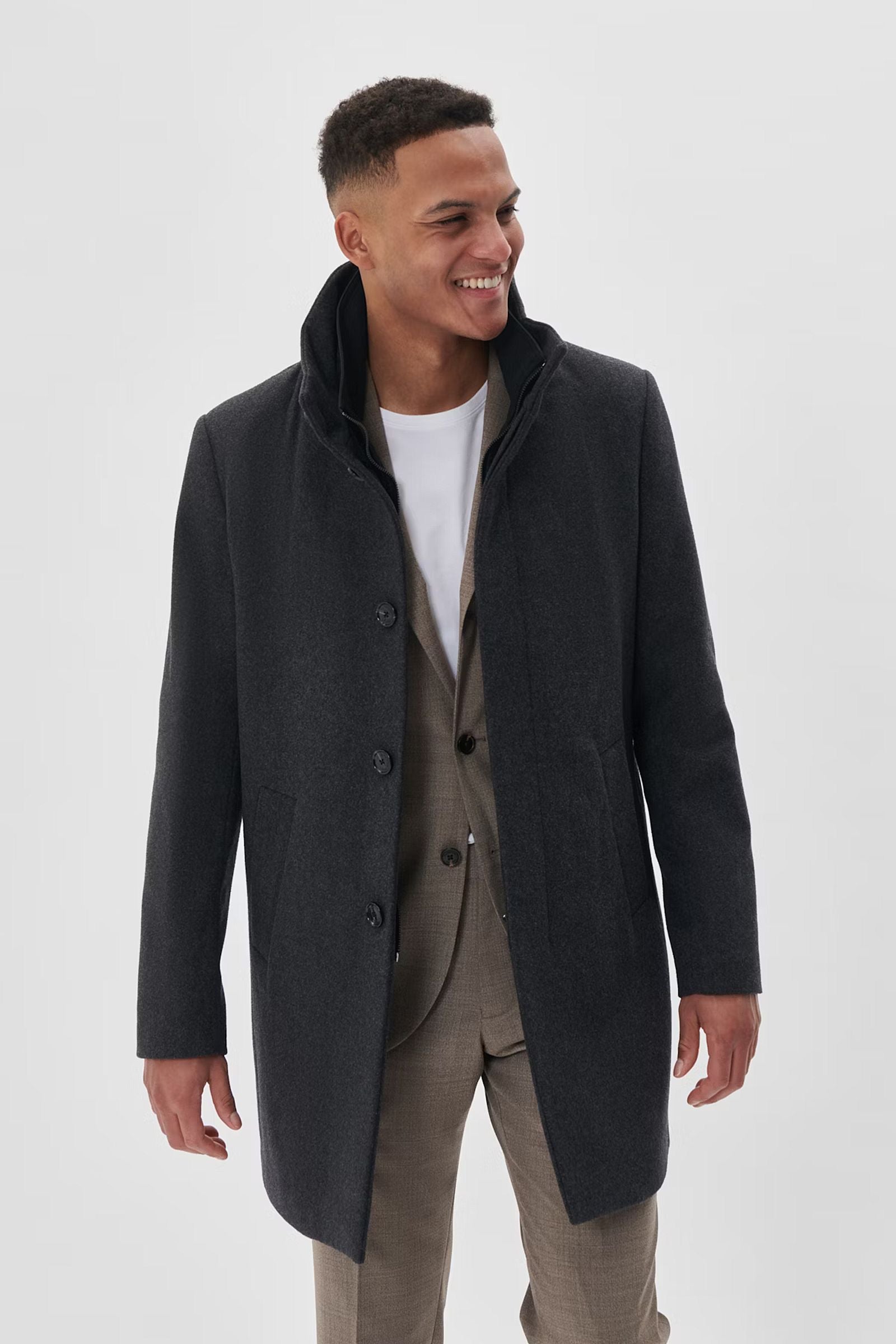 Harvey Wool Overcoat in Medium Grey Melange