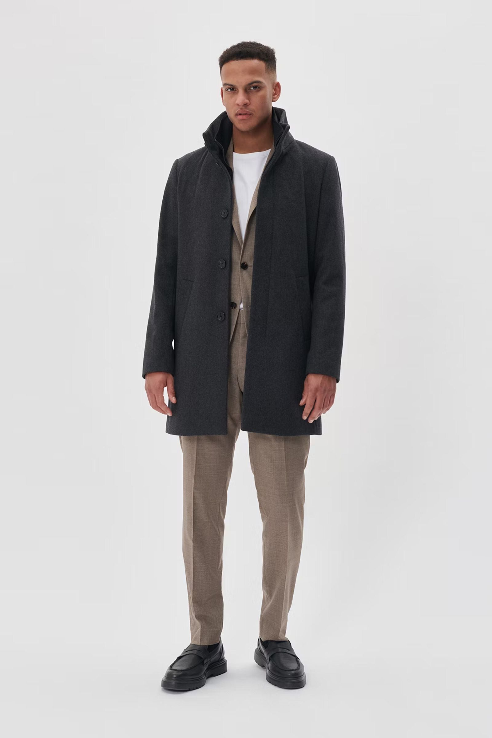 Harvey Wool Overcoat in Medium Grey Melange