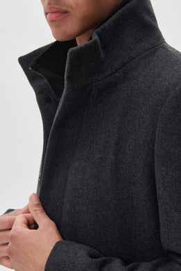 Harvey Wool Overcoat in Medium Grey Melange