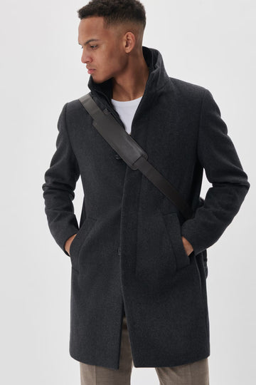 Harvey Wool Overcoat in Medium Grey Melange