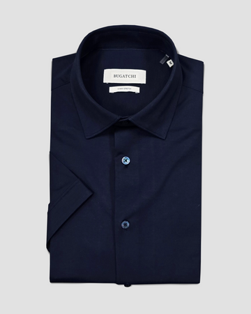 OoohCotton Short Sleeve Casual Shirt in Solid Navy