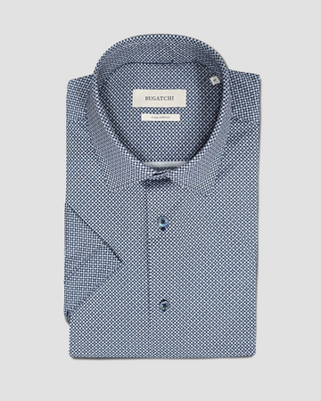OoohCotton Short Sleeve Casual Shirt in Navy Diamond Tile Pattern