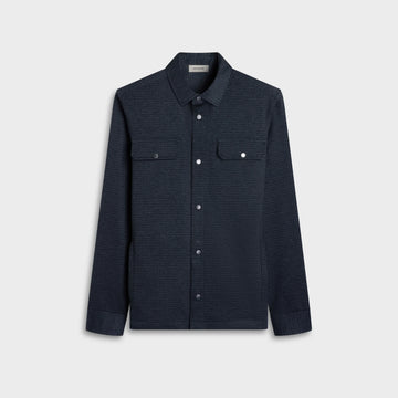 Micro Check Performance Knit Overshirt in Navy