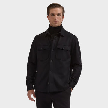 Wool Stretch Lined Overshirt in Black