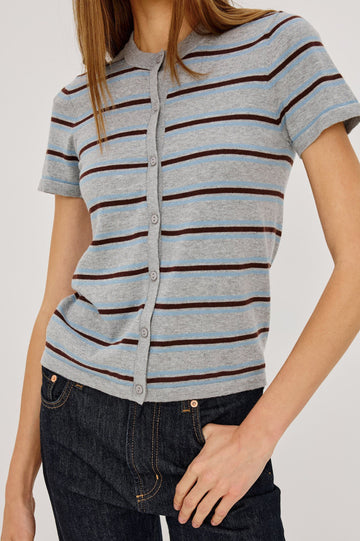 Kylie Short Sleeve Knit Top in Heather Sky