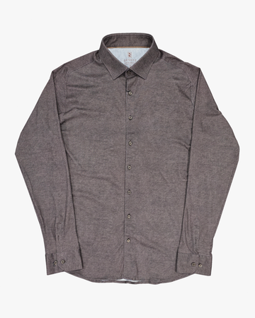Jersey Stretch Slim Fit Casual Shirt in Horizontal Brown Stripe