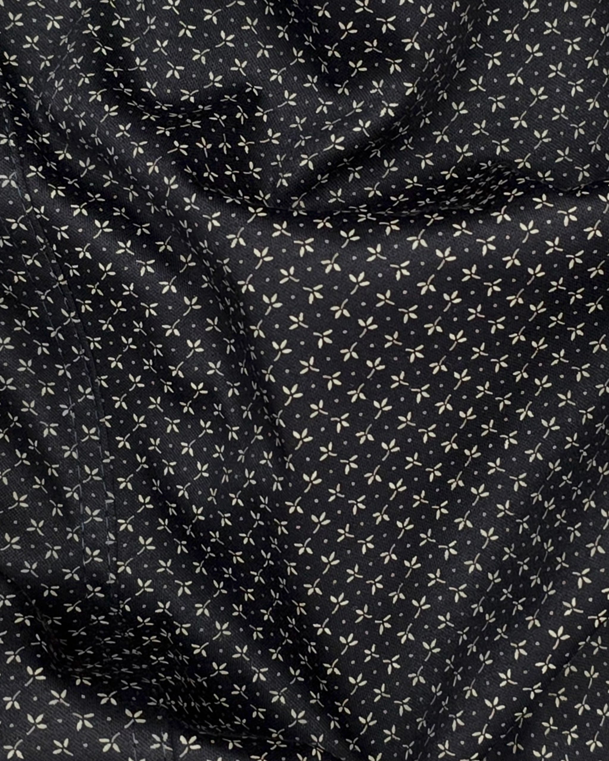 Jersey Stretch Slim Fit Casual Shirt in Black with Mini Gold Leaf Print