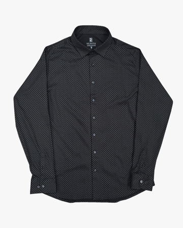 Jersey Stretch Slim Fit Casual Shirt in Black with Mini Gold Leaf Print