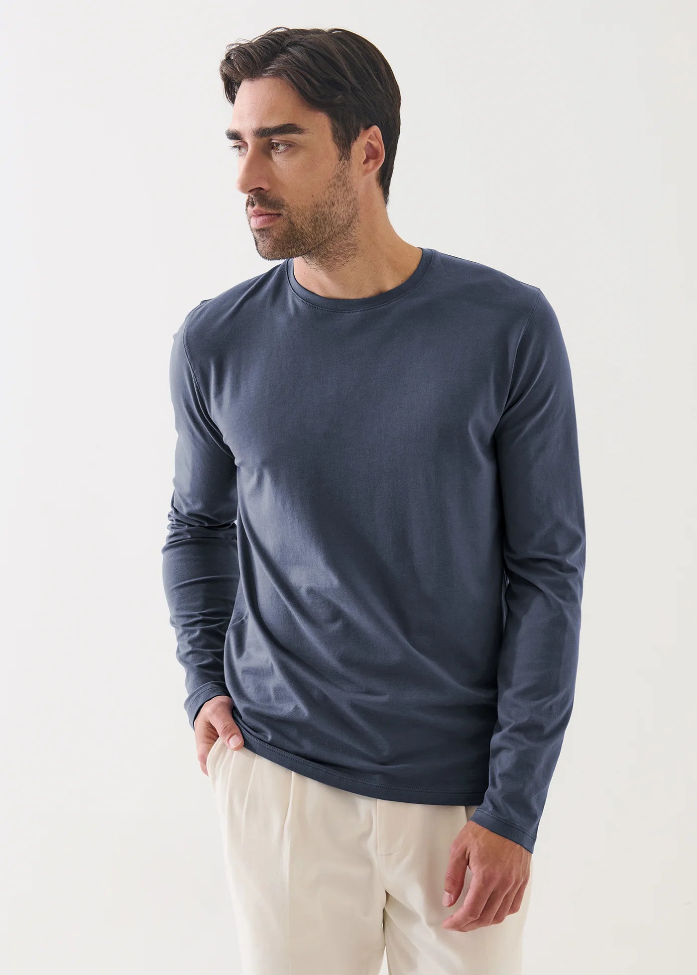 Long Sleeve Pima Cotton Stretch Shirt in Eventide
