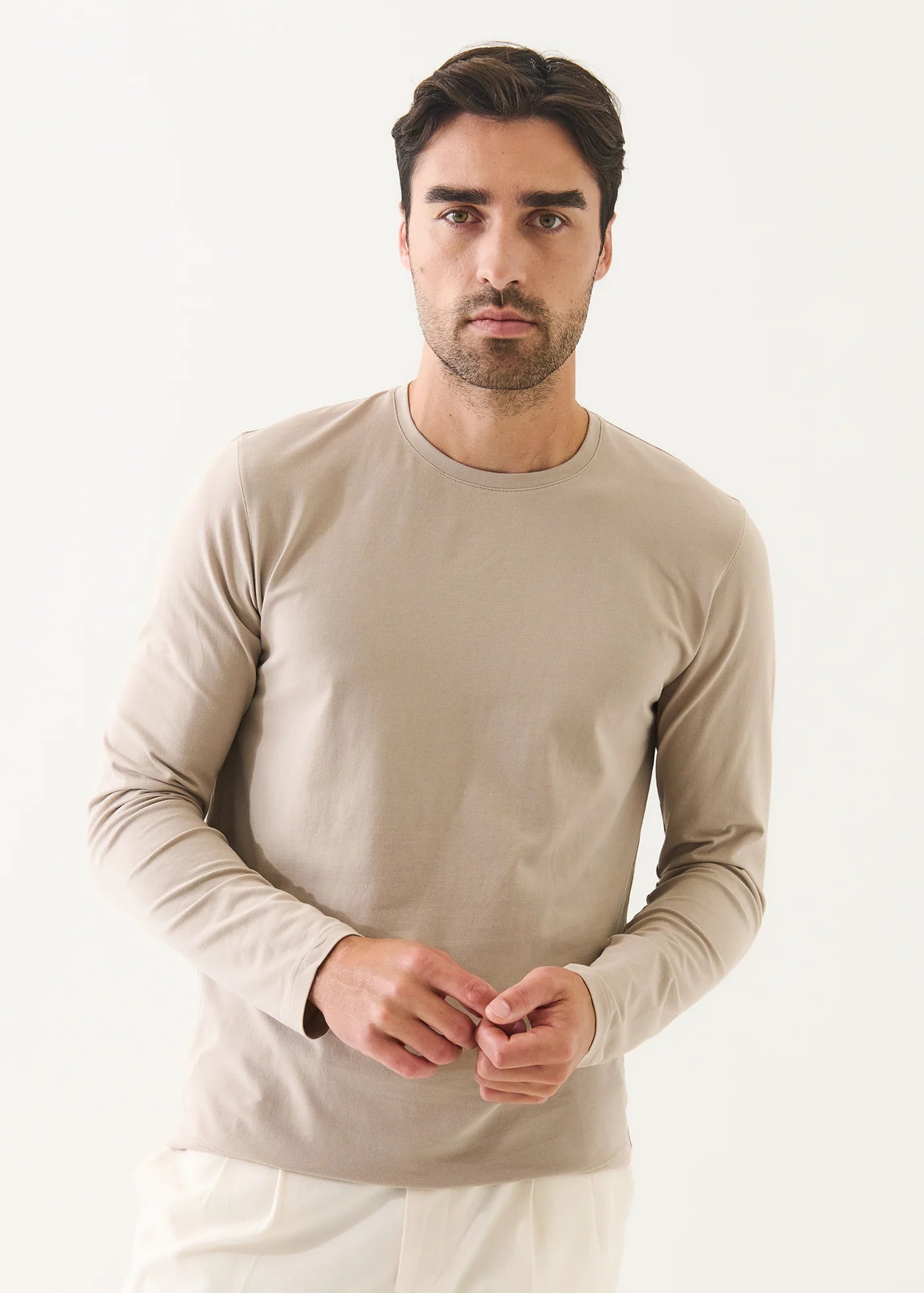 Long Sleeve Pima Cotton Stretch Shirt in Putty