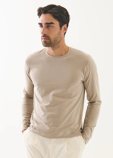 Long Sleeve Pima Cotton Stretch Shirt in Putty