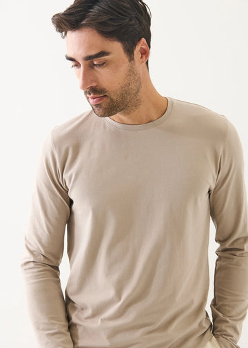 Long Sleeve Pima Cotton Stretch Shirt in Putty