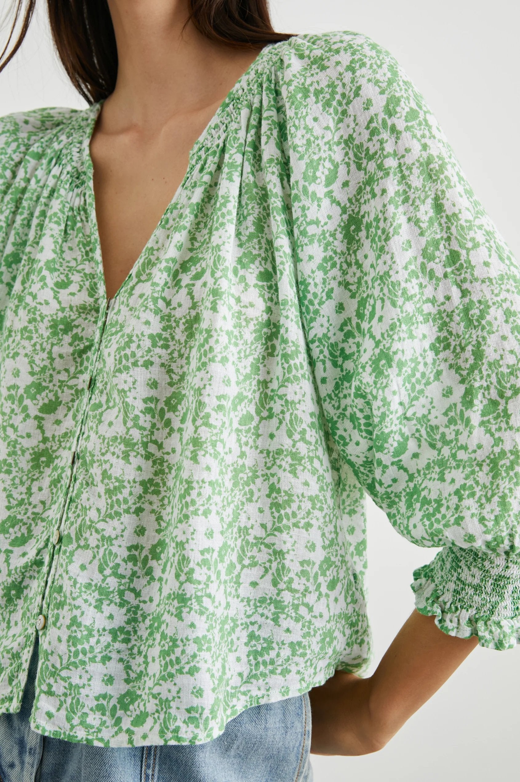 Rails Mariah Button Front Blouse in Green Texture Floral