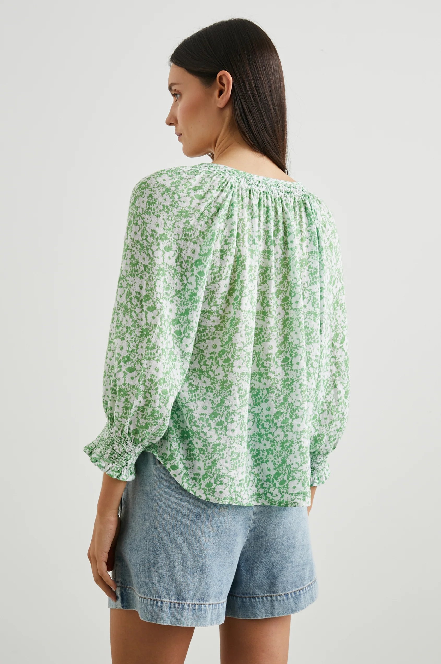 Rails Mariah Button Front Blouse in Green Texture Floral