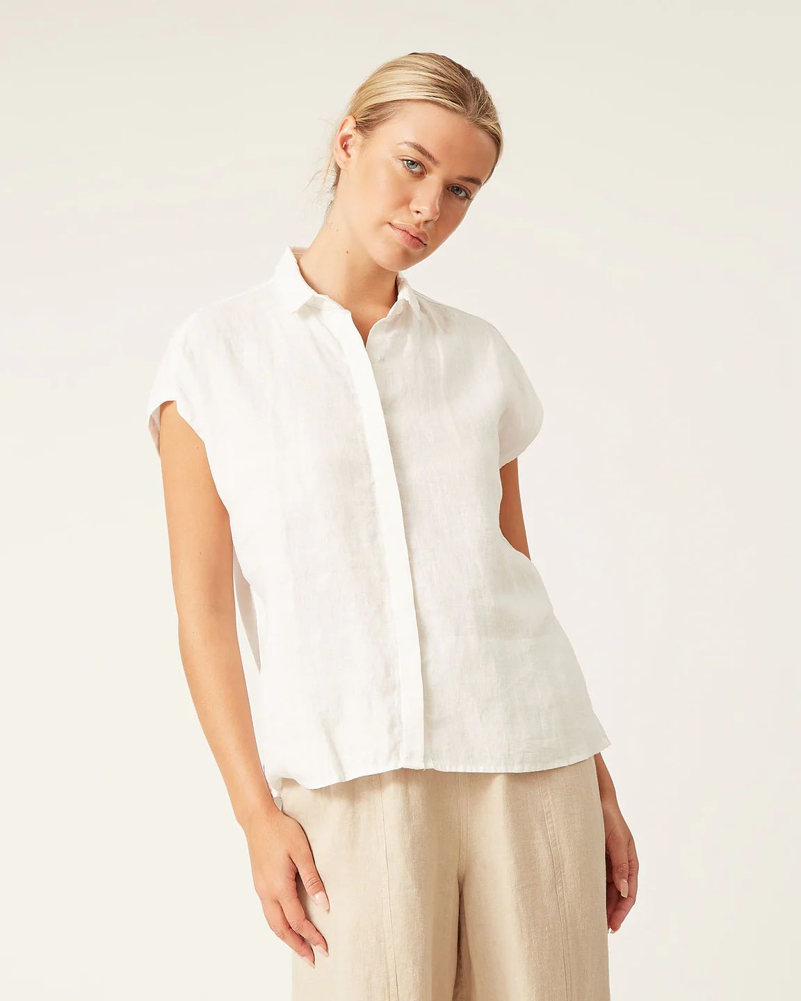 Naif Dolores Linen Short Sleeve Shirt in White