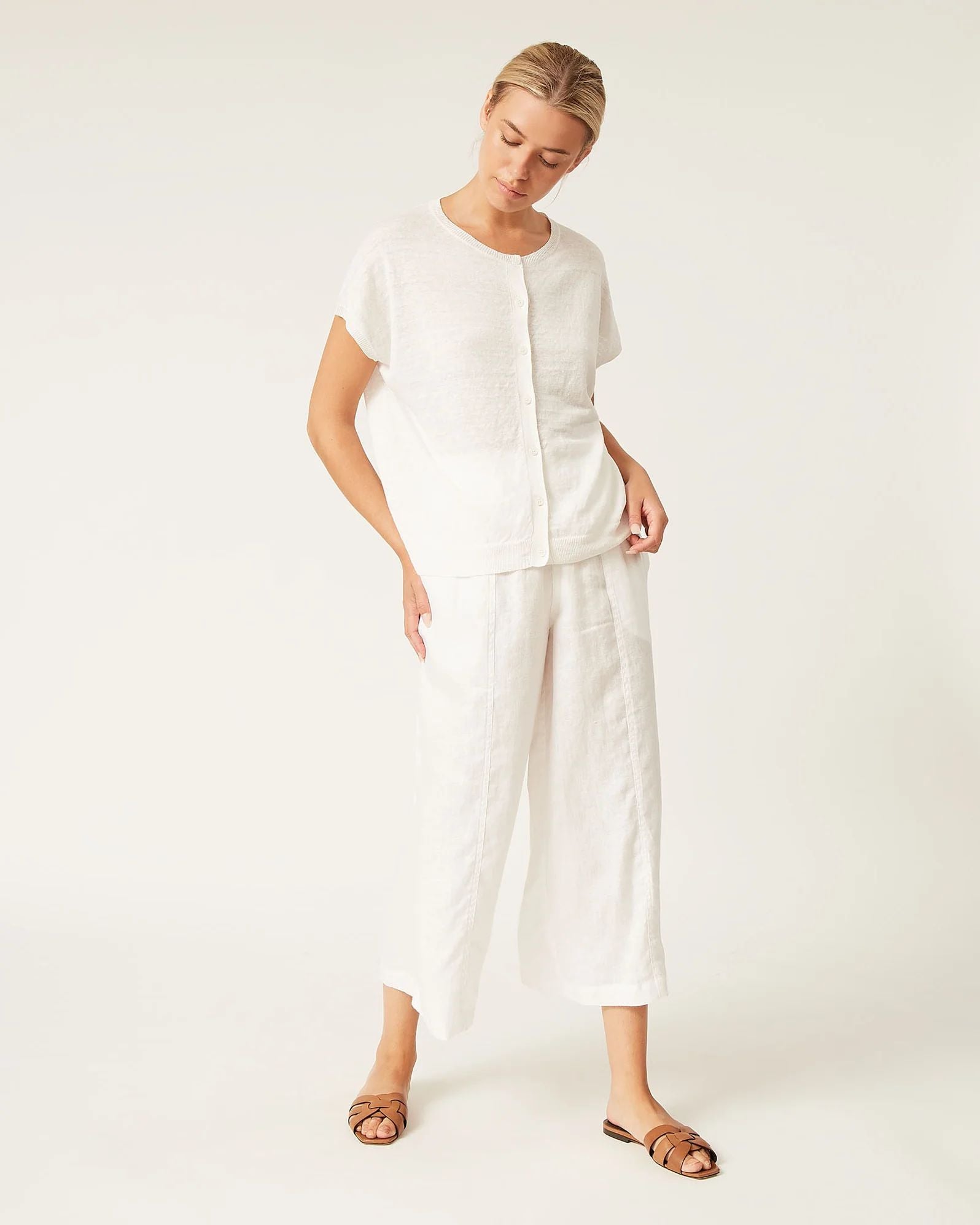 Naif Luce Short Sleeve Linen Cardigan in Ivory