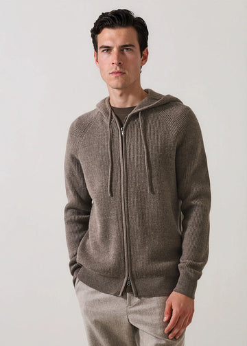 Extra-Fine Merino Wool Ribbed Full-Zip Hoodie in Onore