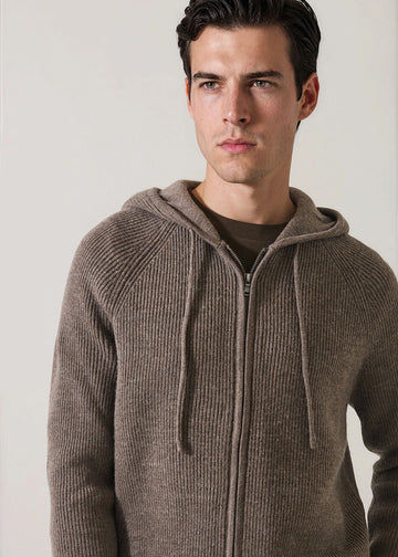 Extra-Fine Merino Wool Ribbed Full-Zip Hoodie in Onore