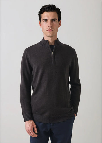 Merino Plaited 1/4 Zip Sweater in Brownie