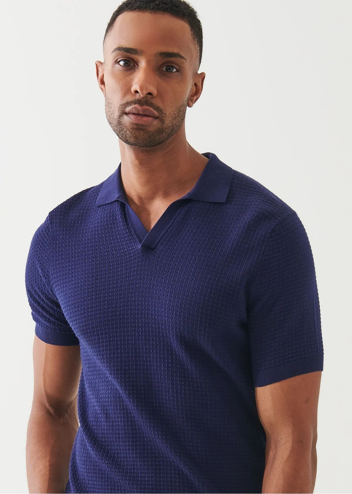 Cotton Cashmere Blend Open Polo in Navy
