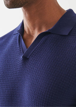 Cotton Cashmere Blend Open Polo in Navy