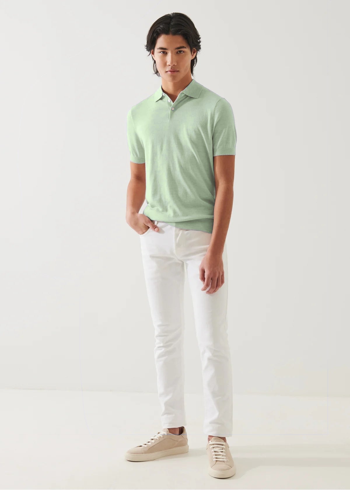 Cotton Cupro Polo in Light Lime