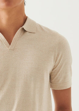 Cotton Cupro Open Polo in Mushroom