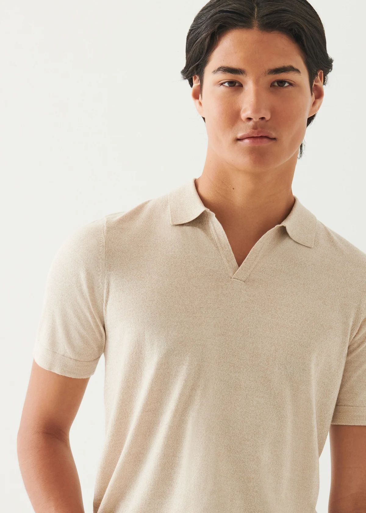 Cotton Cupro Open Polo in Mushroom