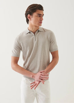 Cotton Cashmere Quarter Zip Polo in Feather