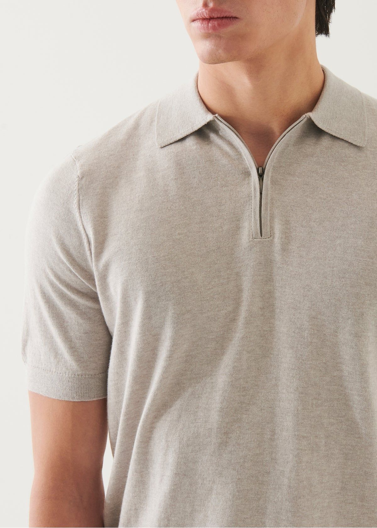 Cotton Cashmere Quarter Zip Polo in Feather