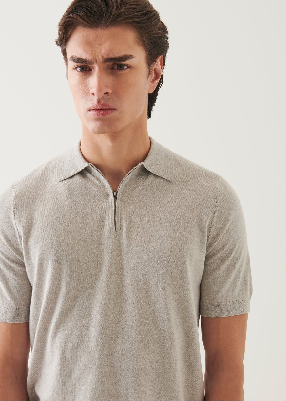 Cotton Cashmere Quarter Zip Polo in Feather
