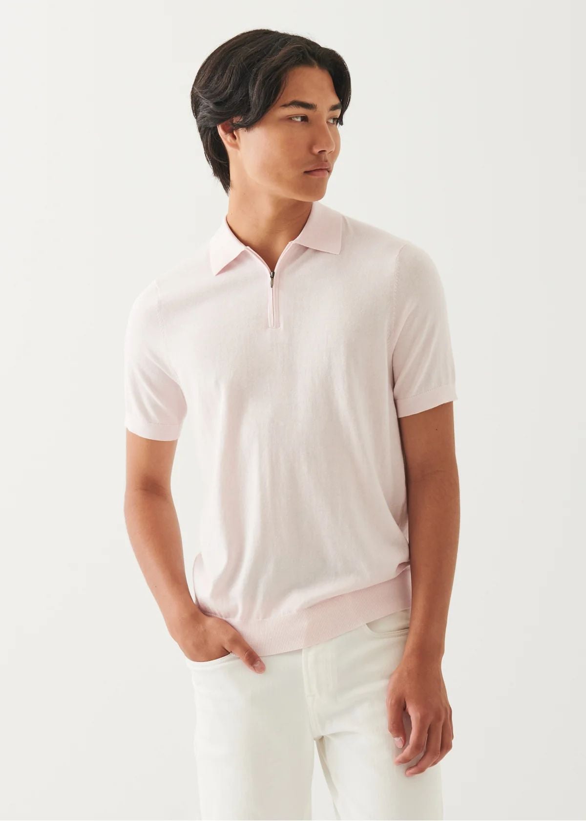 Cotton Cashmere Quarter Zip Polo in Tulip